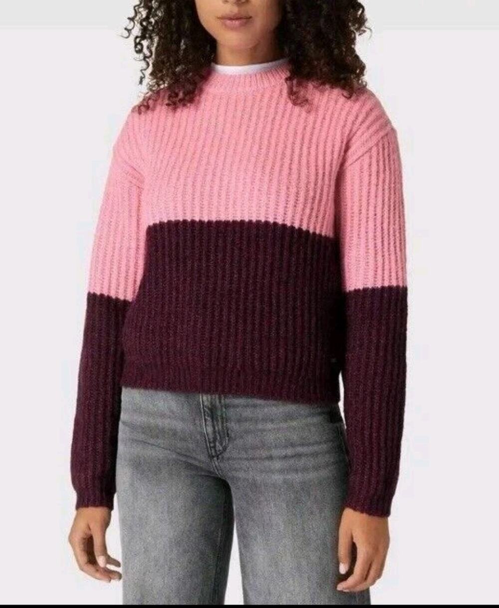 Scotch & Soda Pink & Burgundy Colorblock Chunky Knit Sweater Size Small Cozy